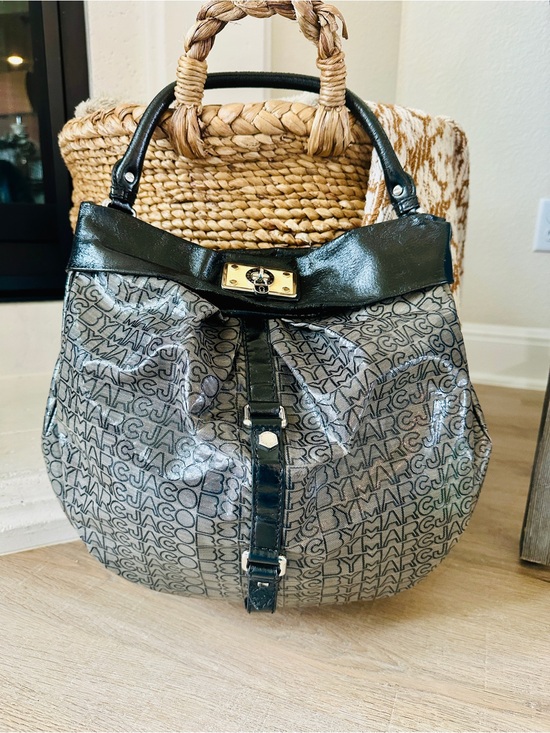 Marc By Marc Jacobs Handbags - Marc by Marc Jacobs Black & Gray Monogram Vinyl Jelly Lil Riz Hobo Shoulder Bag